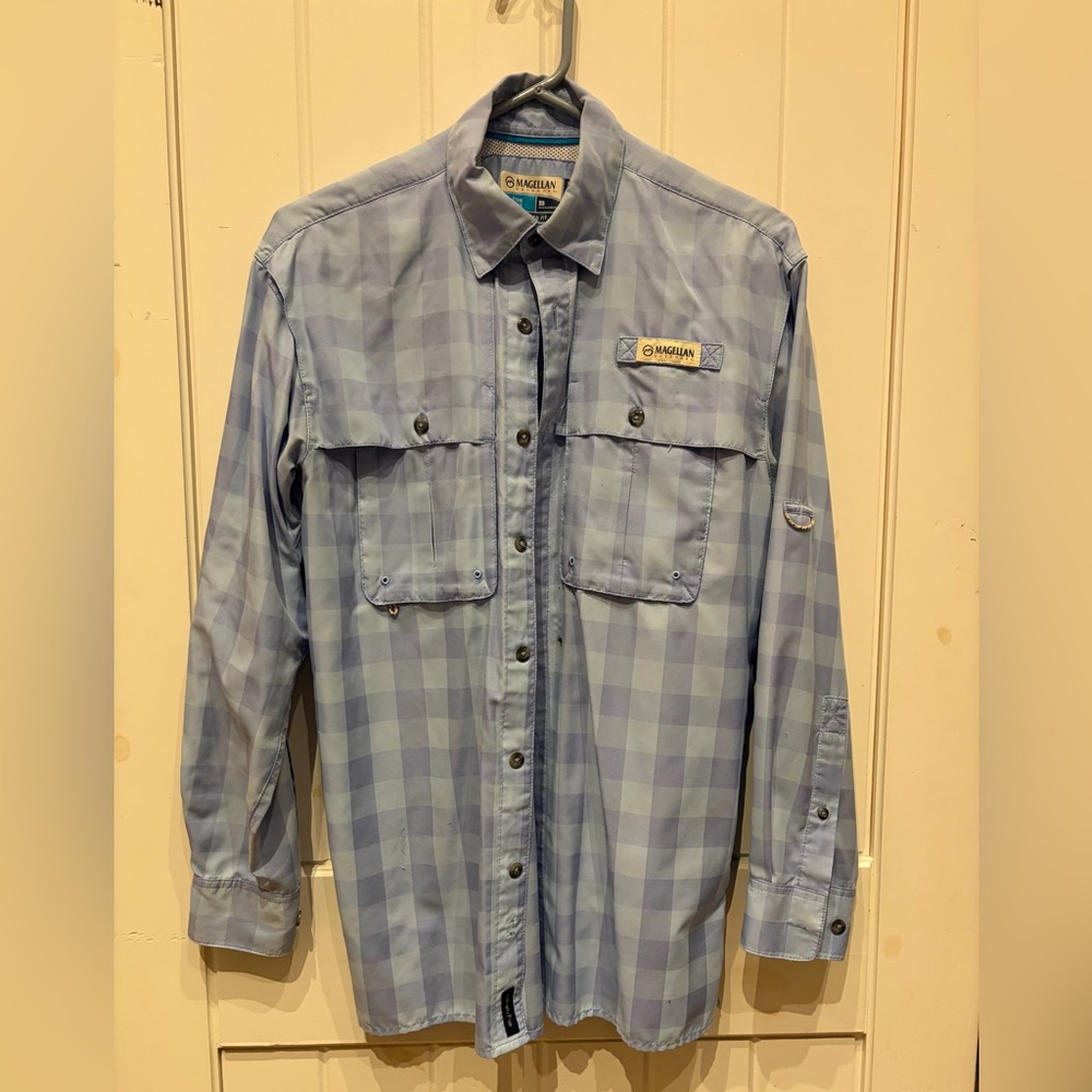 Magellan Outdoors Blue and White Plaid Shirt